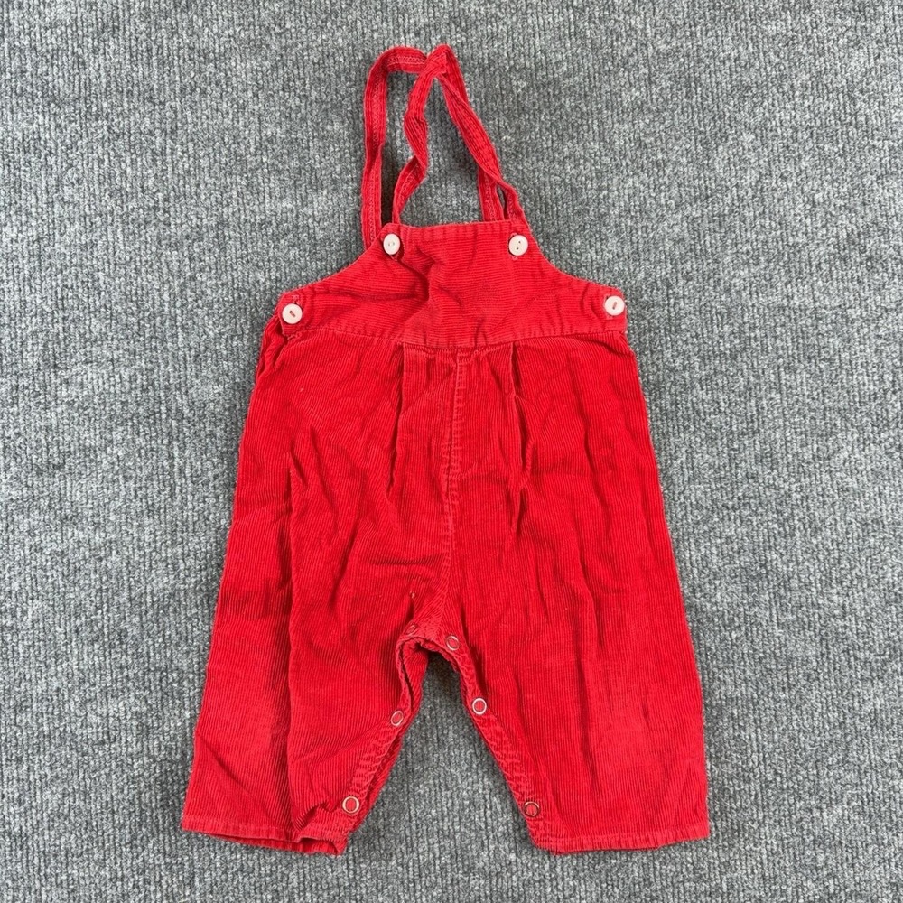 VINTAGE Honeysuckle Pants Girls 6-9M Red Corduroy Suspender Ankle Snap Sears